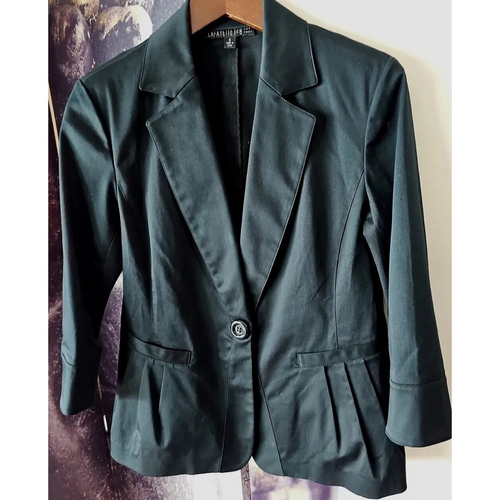Lafayette 148 New York Solid Blue One Button Single Breasted Blazer Size 6
